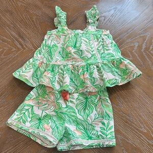 Tommy Bahama Green and Pink Leaf Print Kids two piece set EUC size 5/6